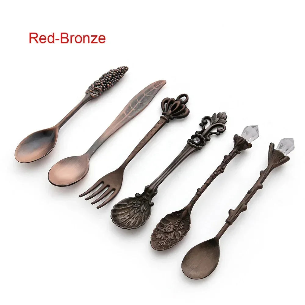 6pcs Set Ice Cream Spoon Jam Spoon Dessert Spoon Zinc Alloy Coffee Spoon Tableware Kitchen Uten Vintage Palace Coffee Spoon