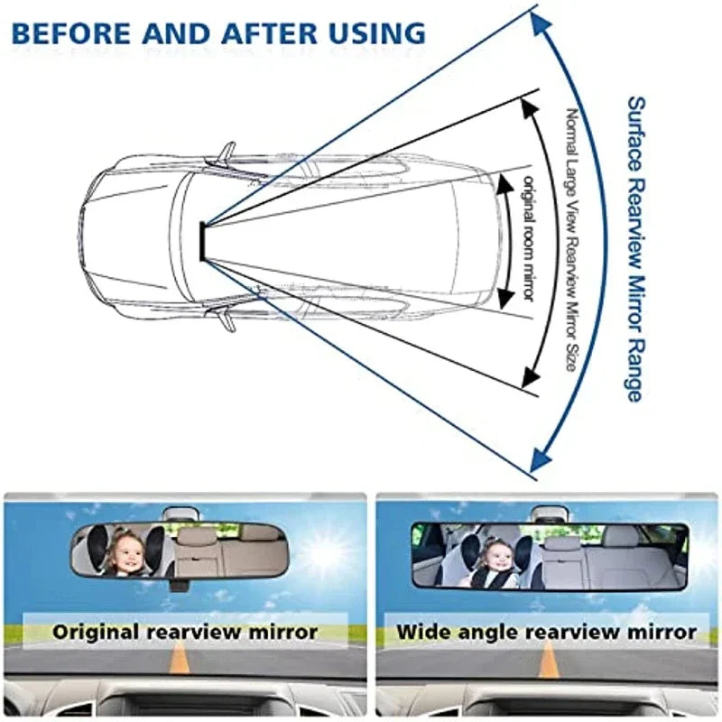 Car rearview mirror, reversing mirror, large field of view, wide-angle mirror, interior auxiliary white mirror for cars