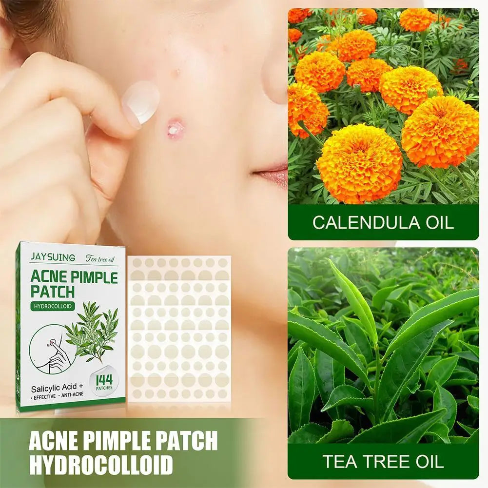 144pcs Acne Pimple Patches Translucent Matte Hydrocolloid Salicylic Acid Tea Tree Oil For Inflamed Acne Improve Whiteheads