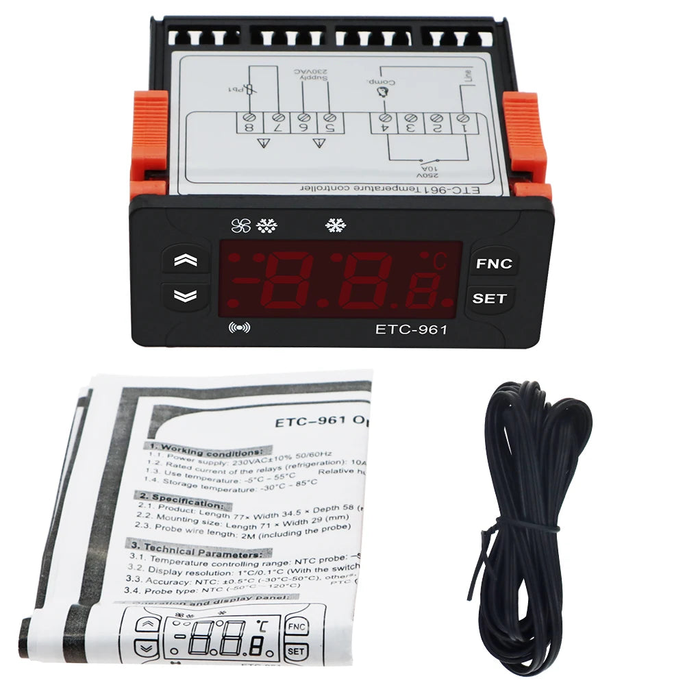 ETC-961 Mini Temperature Controller 220v Microcomputer Thermostats Digital Thermostat Refrigeration Alarm Wtih NTC Sensor