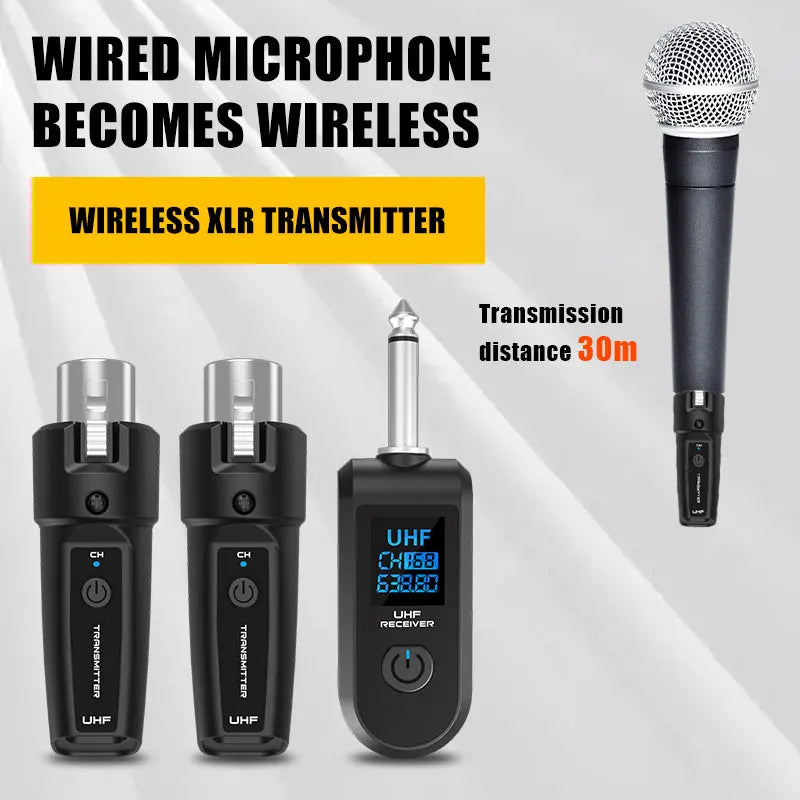 UHF XLR Adapter System Dynamic Microphone Guitar Audio Mixer PA System Wireless Microphone Transmitter Receiver System