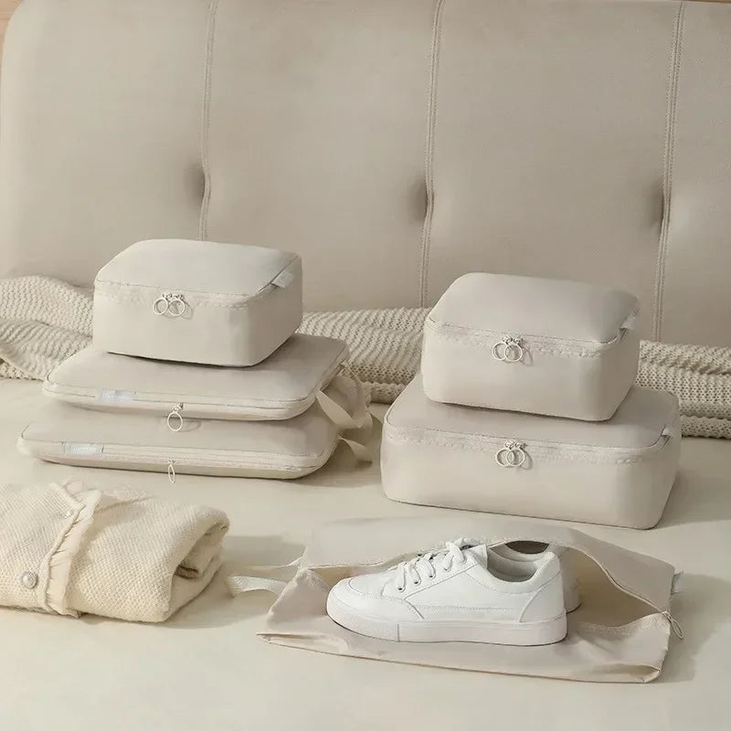 6-Piece Compressible Packing Cubes Set Waterproof - Portable Travel Organizer Bags for Luggage/Suitcase with Handbag Accessory