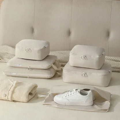 6-Piece Compressible Packing Cubes Set Waterproof - Portable Travel Organizer Bags for Luggage/Suitcase with Handbag Accessory