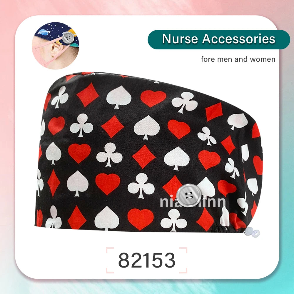 Cartoon Printed Operating Room Doctor Work Scrub Hat Pharmacy Dentistry Clinic Surgical Cap Adjustable Medical Nurse Accessories