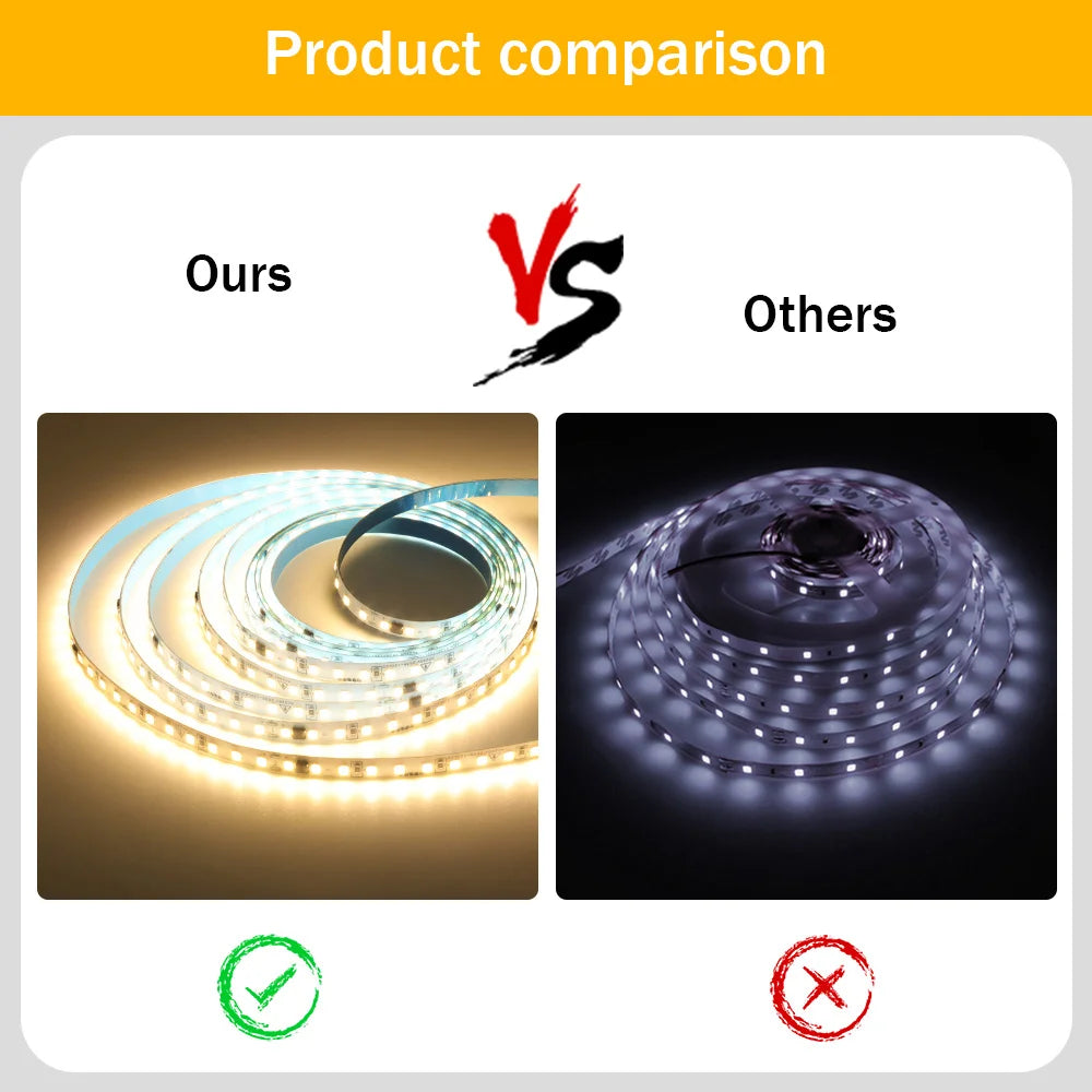 5m 10m 20m 50m LED Strip Light AC 220V 230V 240V IP55 2835 120 LEDs Flexible Ribbon Rope Lights Tape 9 Colors Home Decoration