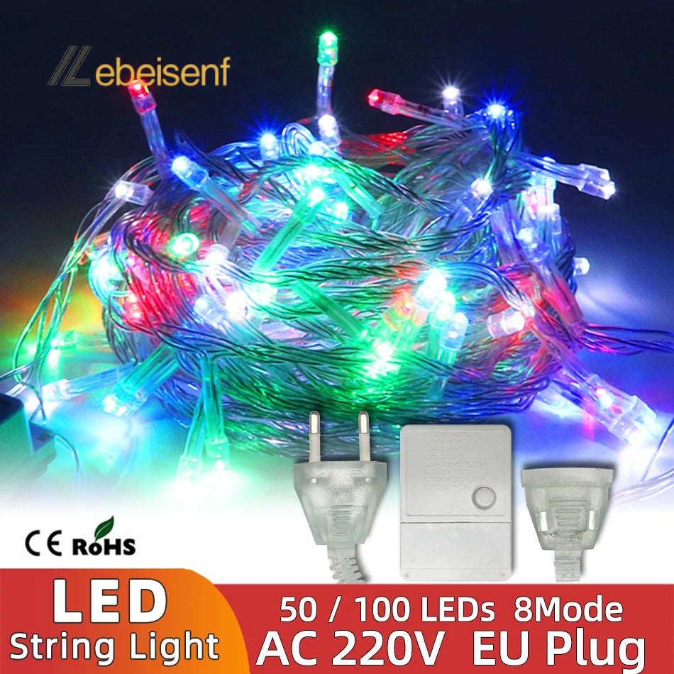 LED String Light 5/10M 50/100LEDs AC 220V EU Plug Indoor Outdoor Decor Wedding Party Christmas Tree Home Garden Patio Decoration