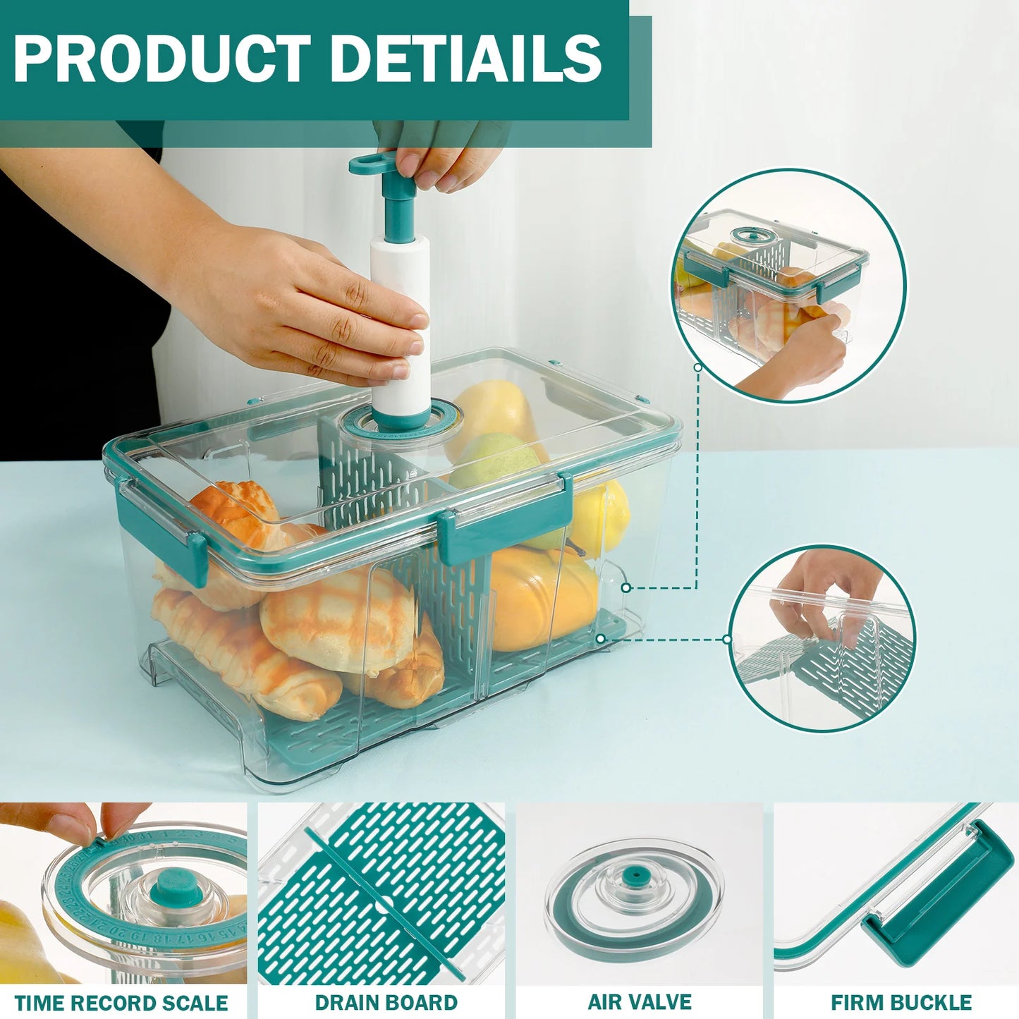 Bread Box Rectangular Airtight Bread Storage Container Bread Keeper Time Recording Bread Holder with Vacuum Pump for Kitchen New