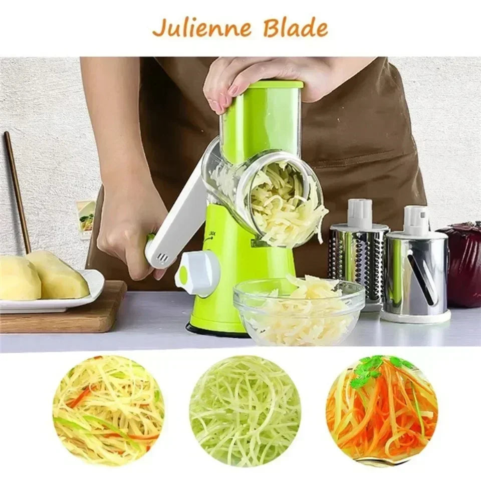 New Vegetable Cutter & Slicer Manual Kitchen Cheese Chopper Machine With 3 Sharp Drums Multifunctional Garlic Potato Shredder