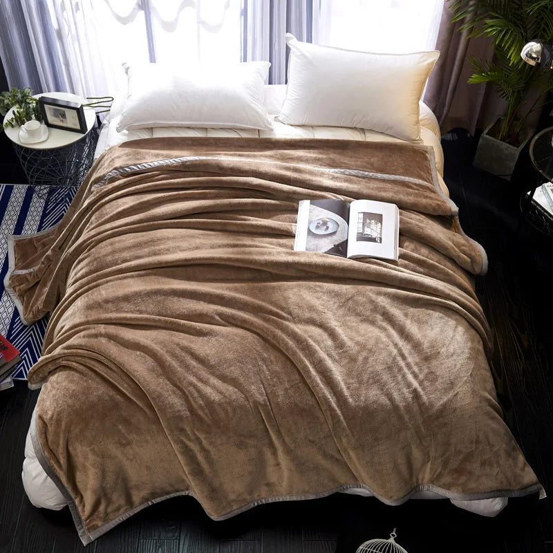 High Weight Flannel Blanket, Casual Solid Color Sofa Blanket, Thickened Warm Blanket, Winter Bed Sheet, Coral Fleece Blanket