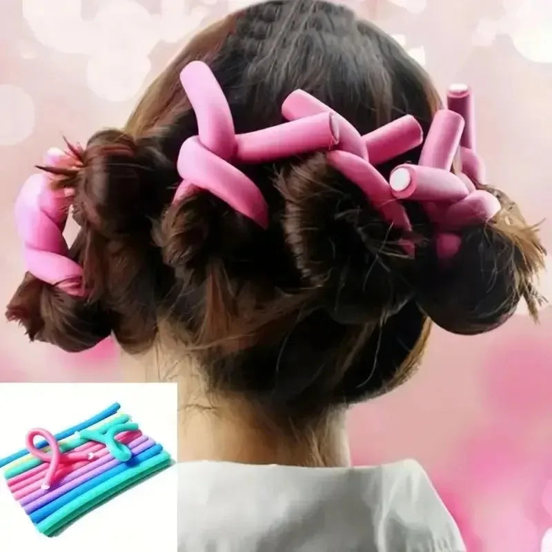 헤어10pcs Flexible Hair Curling Rod Hair Curler Makers Soft Foam Bendy Twist Curls Flexi Rollers Styling Tools Hair Roller No Heat