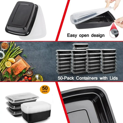 10PCS Black Plastic Disposable Food Containers with Lids - Ideal for Salads, Sandwiches, and Kitchen Fridge Storage