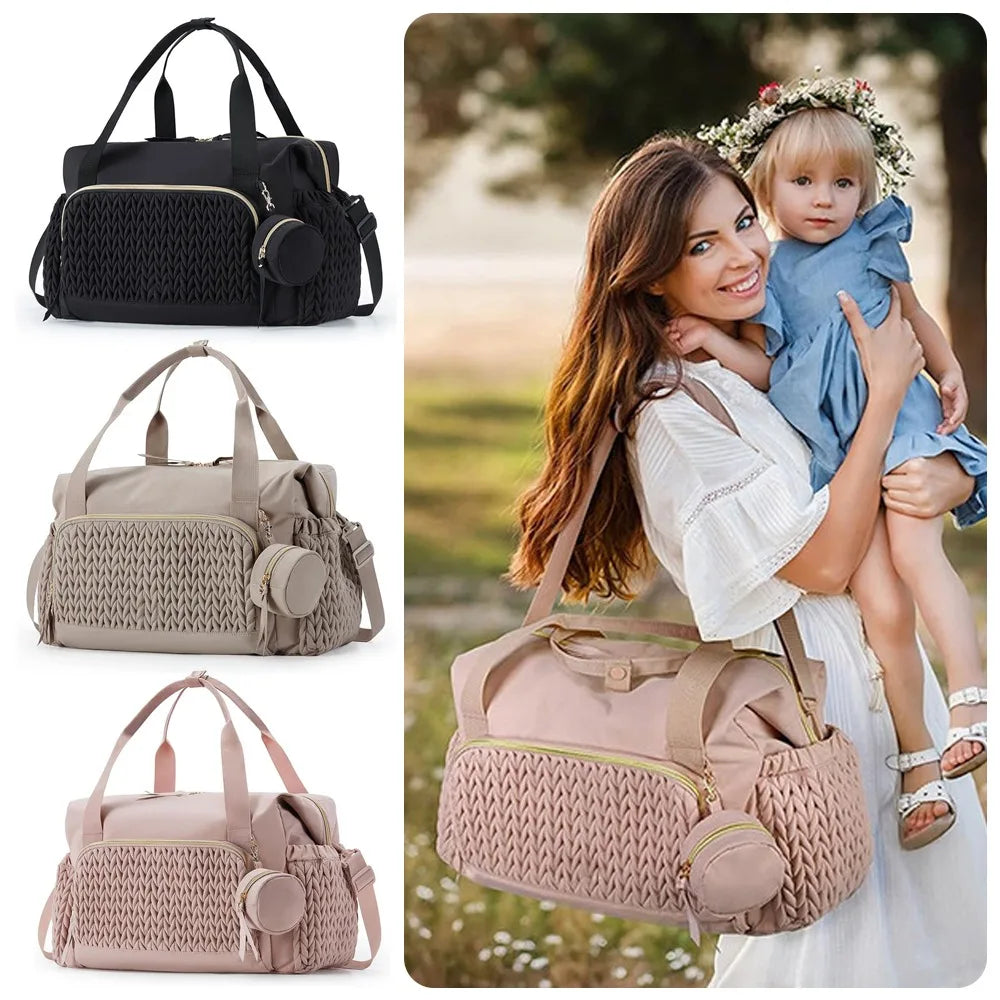 Multifunction Mommy Diaper Bag with Insulated Pocket Changing Pad Portable Baby Diaper Bag Large Capacity Nappy Waterproof Bag