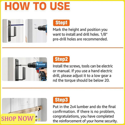 2X4 Door Barricade Brackets Heavy Duty Upgraded Door Bar Holder Brackets For Home Security Suit For 2X4 Lumber Black Parts