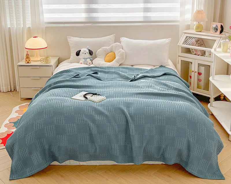 Battilo Cotton Throw Blanket Soft Breathable Waffle Blanket for Twin Queen King Bed Decorative Plaid Sofa Blankets Summer Throws
