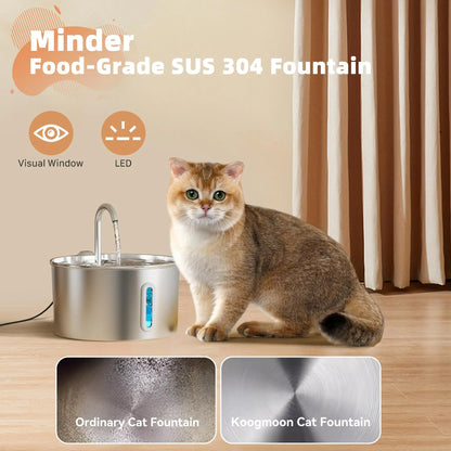 Cat Water Fountain Stainless Steel: 74oz/2.2 L Cat Fountain for Drinking - Automatic Pet Water Fountain for Cats Inside - Metal