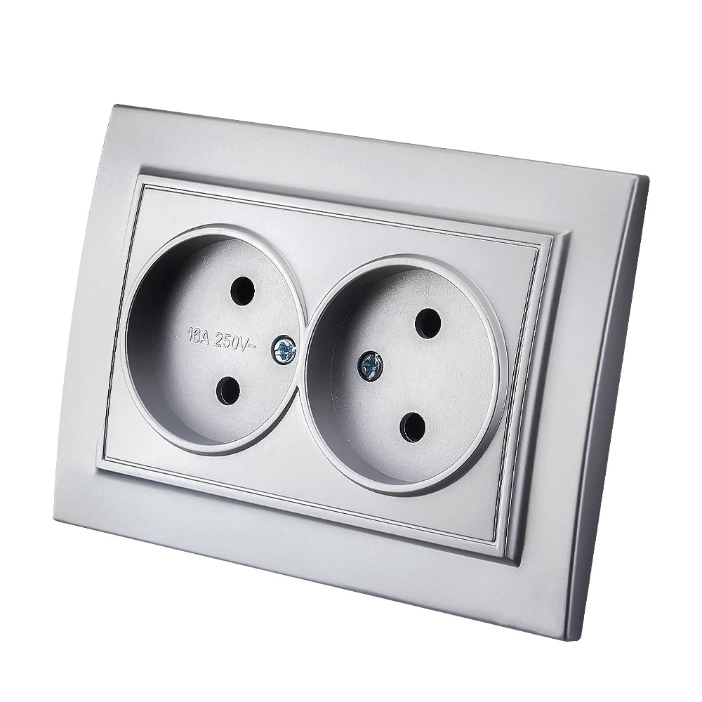 Silvery Electrical Outlets Power Sockets 250V EU Standard Wall Embedded Flame Retardant AC Not Ground Plugs Socket Paint Plastic