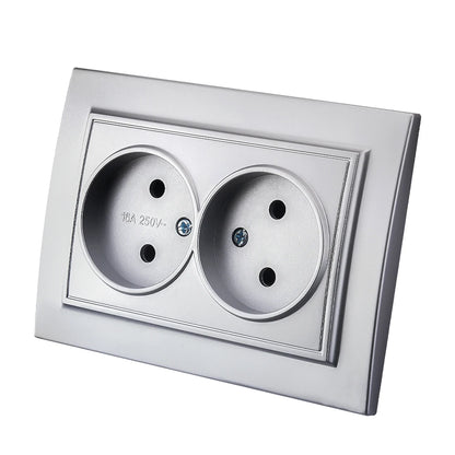 Silvery Electrical Outlets Power Sockets 250V EU Standard Wall Embedded Flame Retardant AC Not Ground Plugs Socket Paint Plastic
