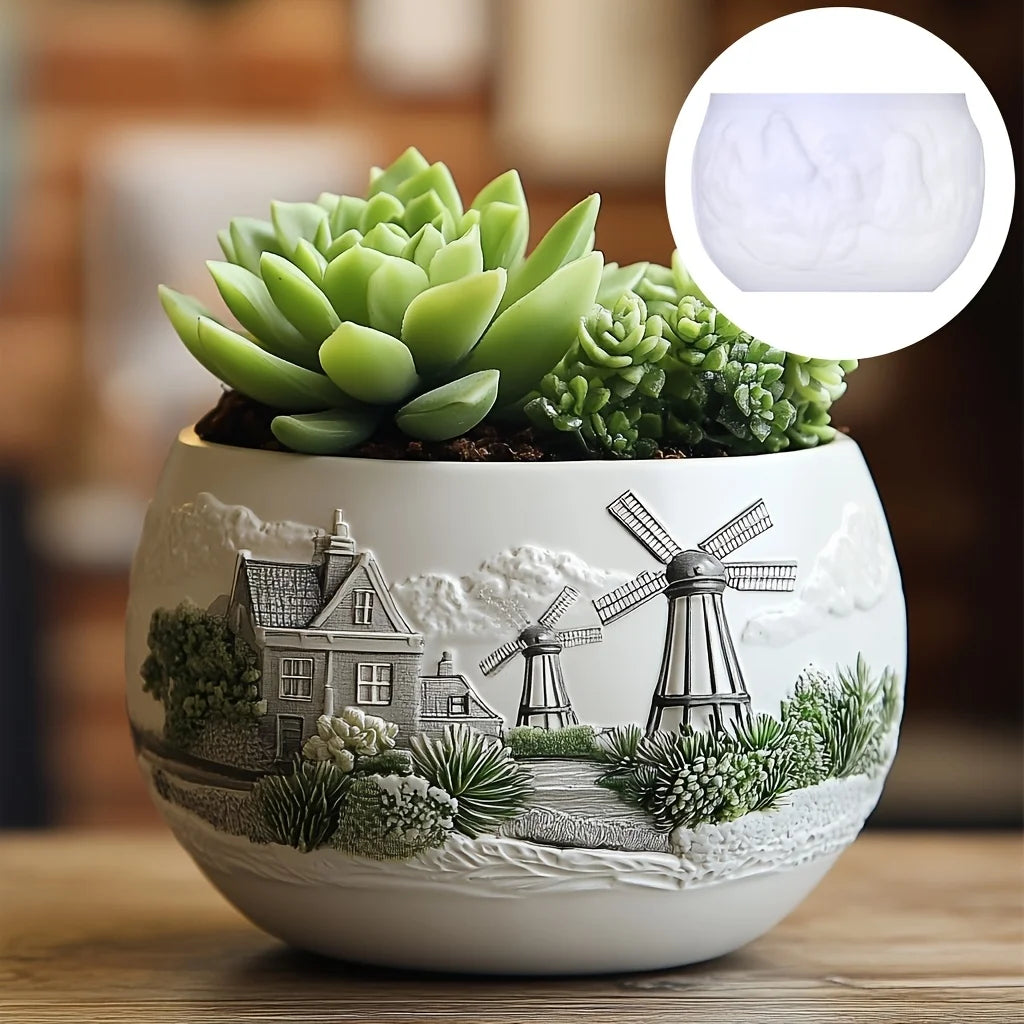Church relief succulent plant flowerpot resin silicone mold house church storage box mold tower church cross relief gypsum molds