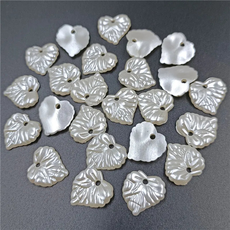 20pcs White ABS Pearl Leaf Shaped Loose Beads For DIY Handmade Crafts Hair Jewelry Accessories