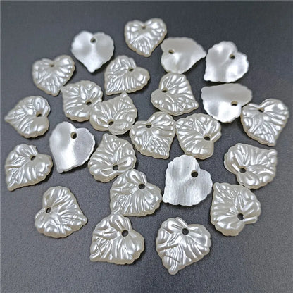 20pcs White ABS Pearl Leaf Shaped Loose Beads For DIY Handmade Crafts Hair Jewelry Accessories