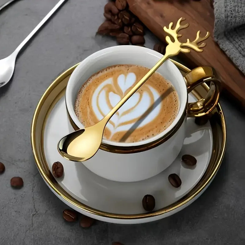 4/8pcsStainless steel elk spoon Home dessert spoon coffee spoon tea spoon Christmas elk design exquisite tableware