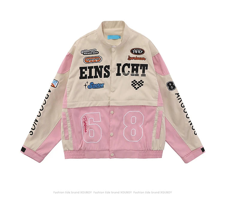 Windproof Biker Jackets for Couples High Street All Match Racing Wear American Women's Oversize Coats Detachable 2024 New