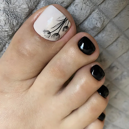 24 Pcs French Design Fake Toe Nail Press on Toe Nail Summer False Nails Acrylic Reusable Toe Nail Decorated Nails With Tool Kit