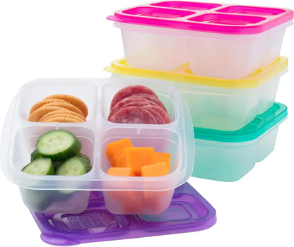 5 Pack Bento Snack Boxes - Reusable 4-Compartment Food Containers for School, Work and Travel