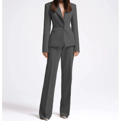 Office Lady Fashion Beige Women Suits One Button Peak Lapel 2 Piece Jacket Pants Slim Fit Smart Causal Conjuntos De Pantalones