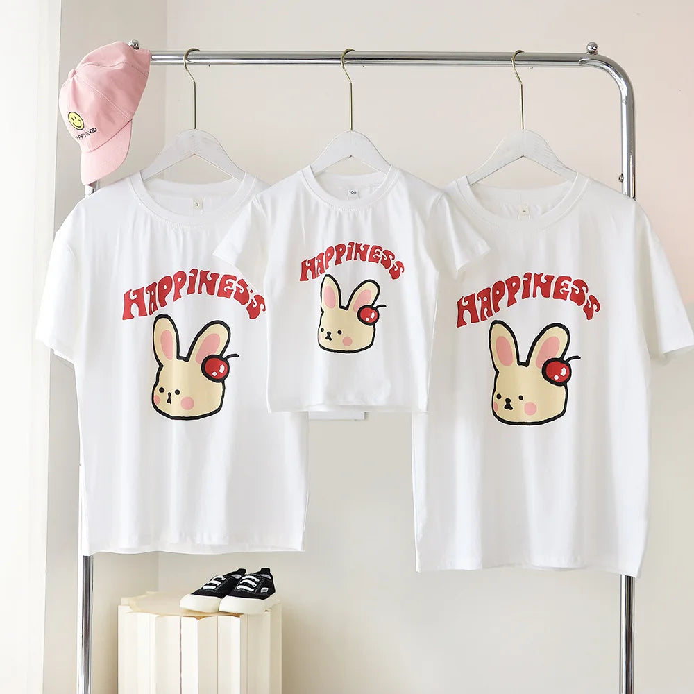 Family Cute Matching T Shirts Parent-child Rabbit Clothes Funny Dad Mom and Son Daughter Cotton Tees Tops Baby Newborn Bodysuit