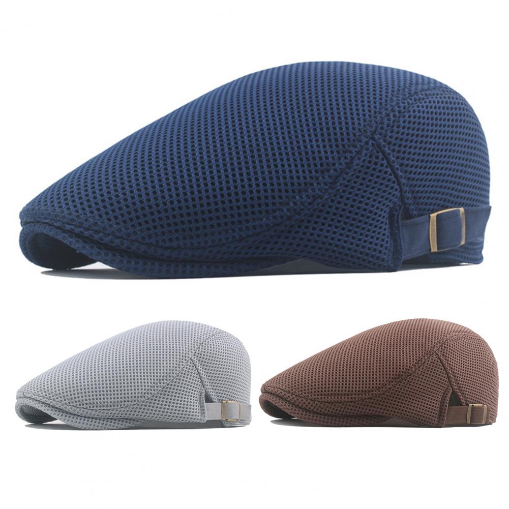 Hollow Breathable Mesh Men Beret Hat Adjustable Buckle Summer Autumn Sunscreen Men Cap Sport