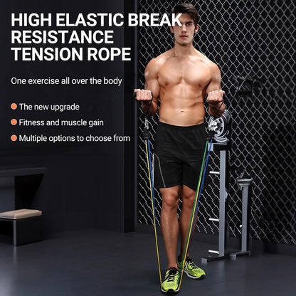 Multifunction Fitness Tension Rope Unisex Resistance Bands With Door Anchor Handles Carry Bag Legs Ankle Straps