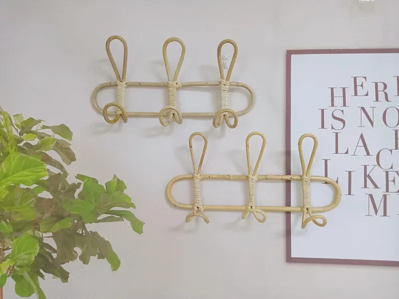 Rattan Wall Hooks Rattan Hanger Kids Garments Organizer Rack Clothes Hat Hanging Hook Kids Room Decor Hangers Clothing Storage