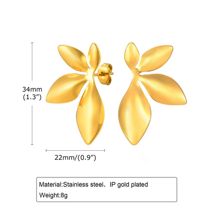 2024 Stainless Steel Earrings Exquisite Leaf Fashion Stud Earrings Classic Exaggerated Ear Ring For Women Jewelry Party Gifts