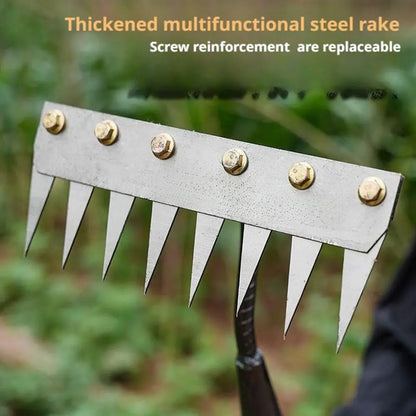 5/6/7/8 Teeth Agricultural Rake Soil Loosening Weeding Tool Manganese Steel Garden Weeding Rake Multi-use Agricultural Straw Hoe