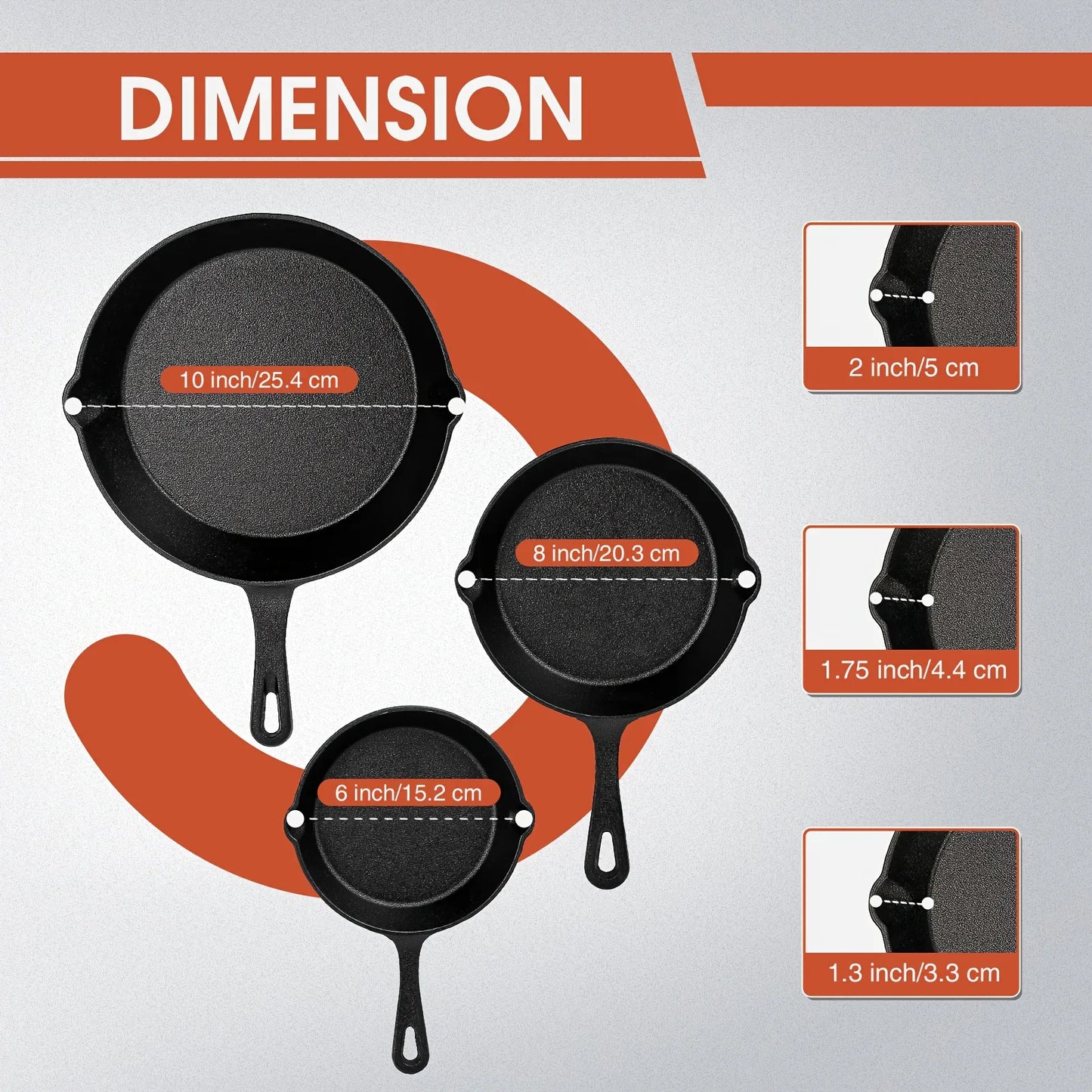 [Durable Cookware] Black Cast Iron Skillet Set - 3pcs, Durable, Dishwasher Safe - Everyday Cookware