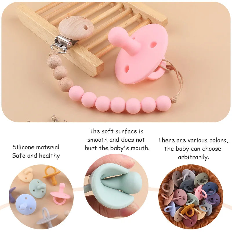 Baby Silicone Pacifier Safe Food Grade Teether Newborn Soother Solid Color Dummies Silicone Nipple For Baby Chew Accessories