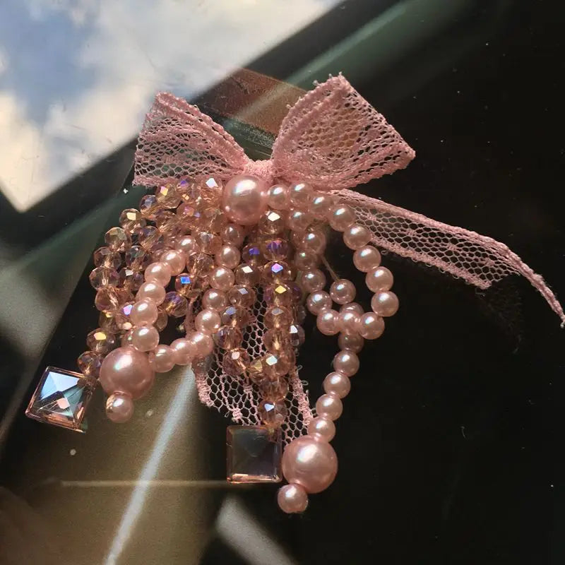 2PCS Bow tie lace hand beaded cloth ear stud accessories DIY hair accessories clothing accessories bags bow accessories