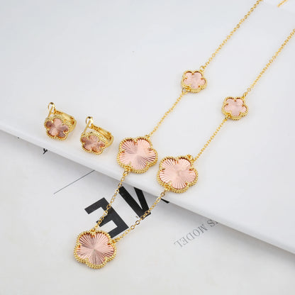 Irregular New Double Sided Natural Stone Shell Plant Five Leaf Flower Jewelry Set Necklace Earrings Women's High Quality Clover