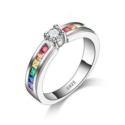 Luxury Metal Silver Plated Artisan Set Iridescent Zircon Ring Boutique Woman Romantic Travel Ring