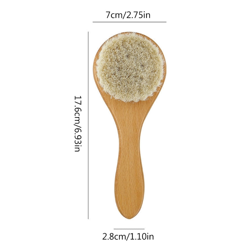 Baby Hair Brush Wooden Handle Baby Round Hair Brush Natural Soft Bristle Cradle Caps Brush for Toddler Newborn Infant A2UB