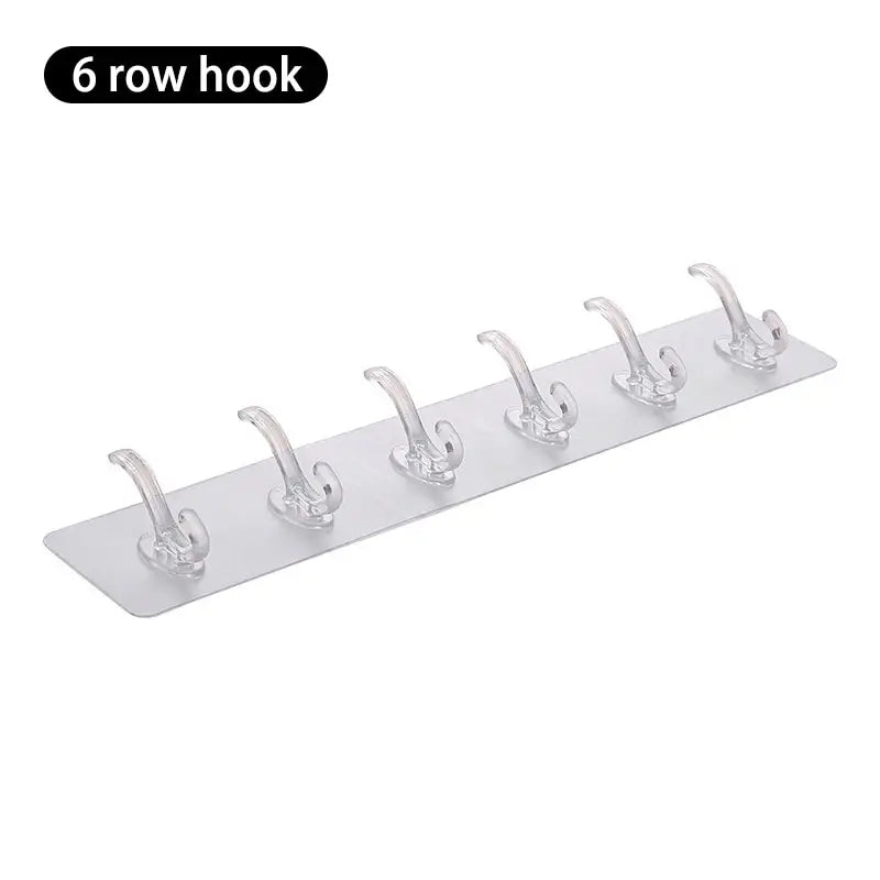 Transparent 6 Row Hooks No Trace Strong Hooks Sticky Rear Row Hooks for Hanging Towels Clothes and Coats Bathroom Accessories