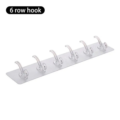 Transparent 6 Row Hooks No Trace Strong Hooks Sticky Rear Row Hooks for Hanging Towels Clothes and Coats Bathroom Accessories