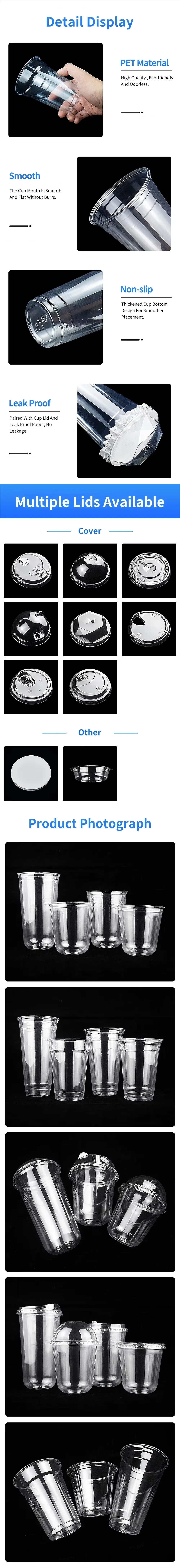 400ml Plastic Cups with Lids Snack and Drink Cup Double Plastic Cold Cup Clear Disposable PET Plastic Cup Boba Milk Tea Cup