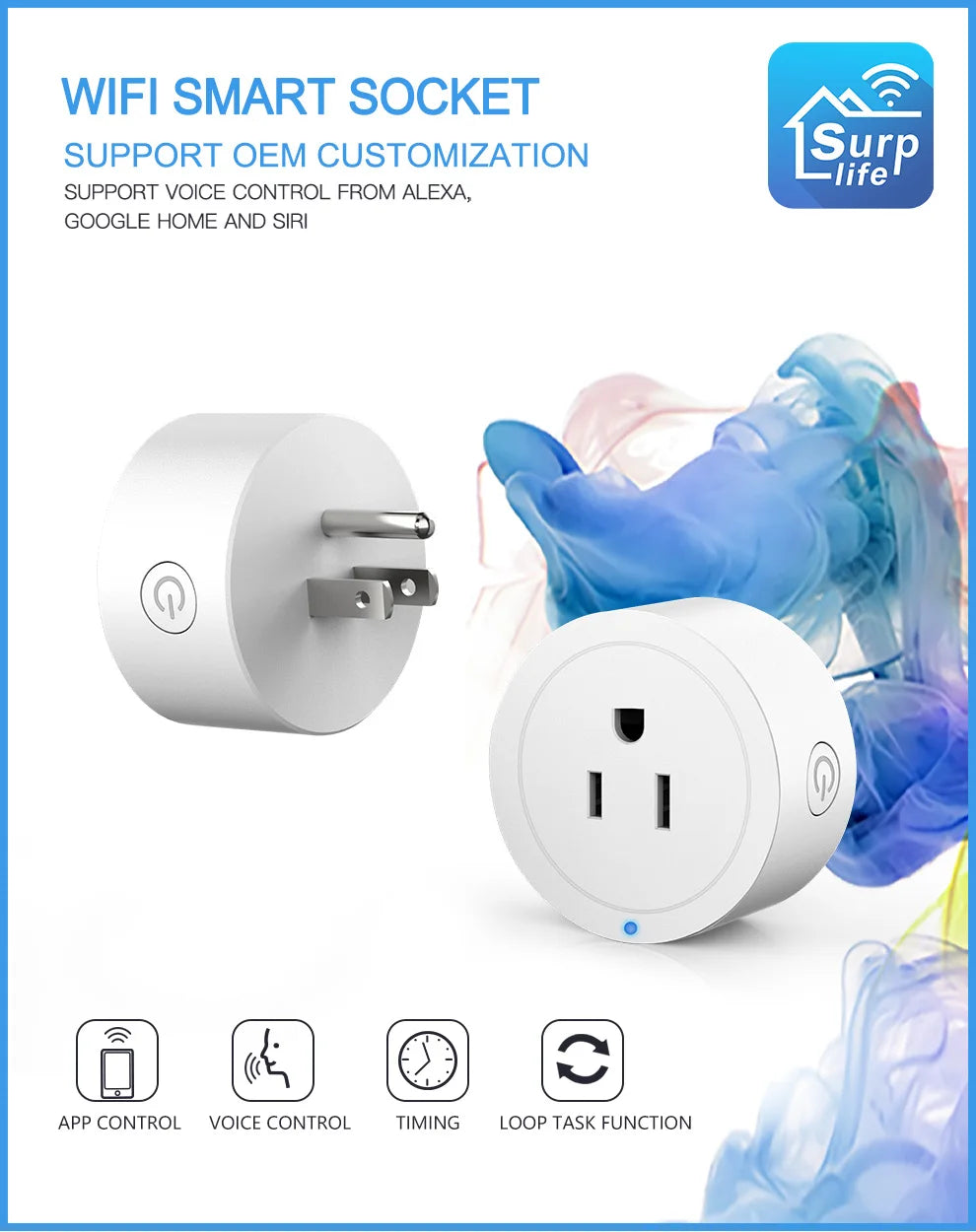 Smart Home WiFi Bluetooth Socket US Plug Alexa Switch Life Wifi Switch Home Assistant 10A With Timing Functions Voice Control
