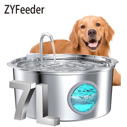 7L Large Capacity Stainless Steel Cat Water Fountain Dog Pet Automatic Drink Fountain Feeder Bowl Window Silent (No 5V 1A Plug)