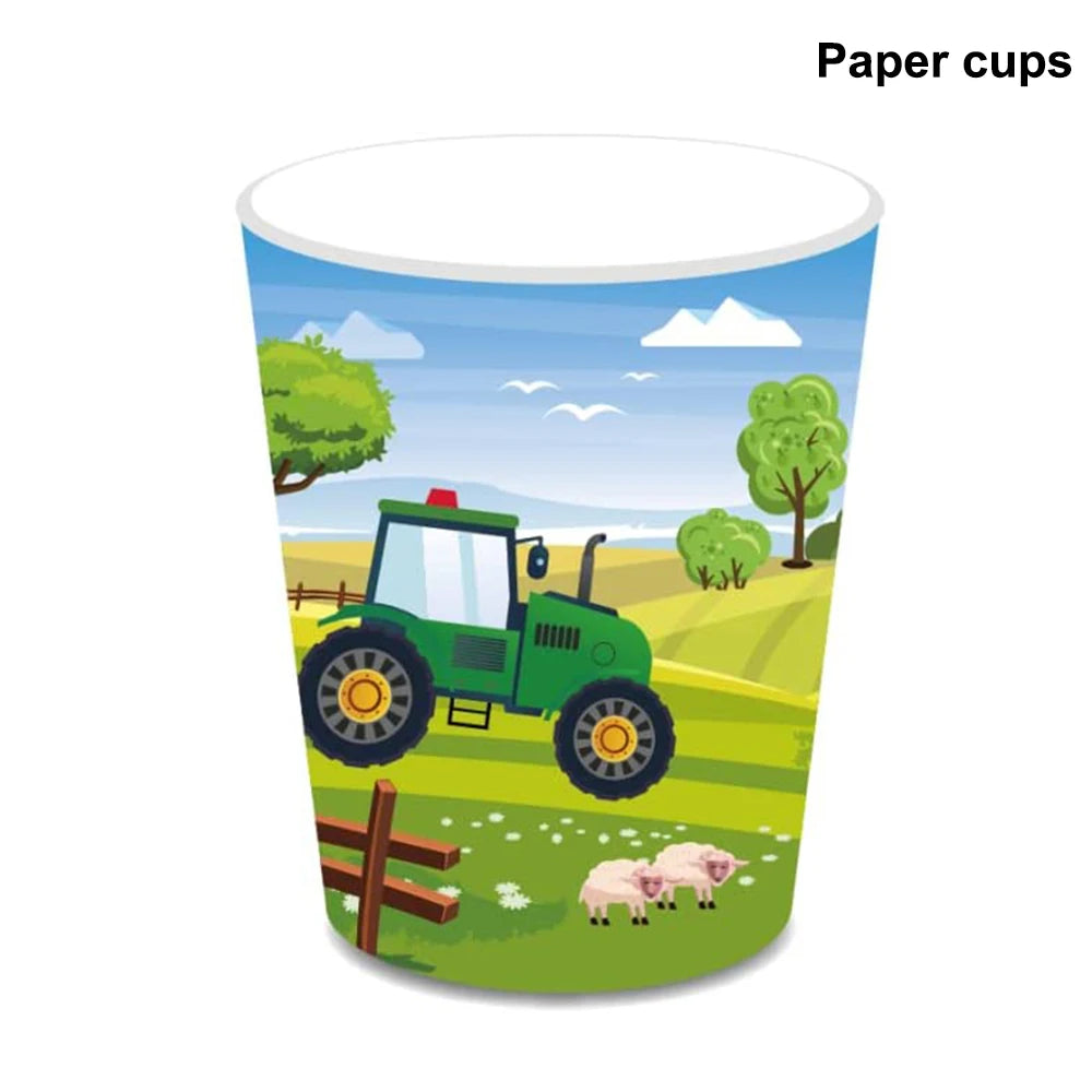Green Farm Tractor Tableware Napkins Tablecloth Farm Tractor Theme Birthday Decor Birthday Banner Balloon Caketopper