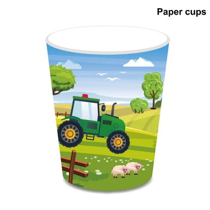 Green Farm Tractor Tableware Napkins Tablecloth Farm Tractor Theme Birthday Decor Birthday Banner Balloon Caketopper