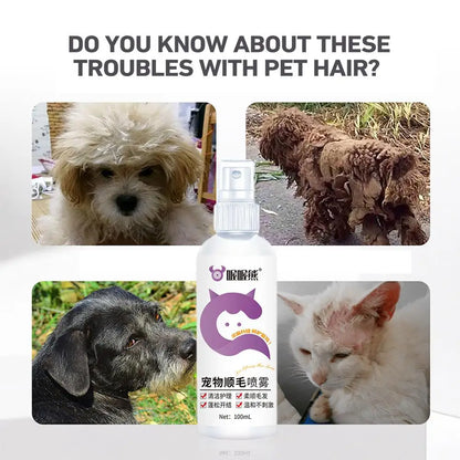 Dog Conditioner Spray 100ml Deodorizing Dog Grooming Spray Anti-Static Ph Balanced Dog Hair Spray Long Lasting Cat Detangler For
