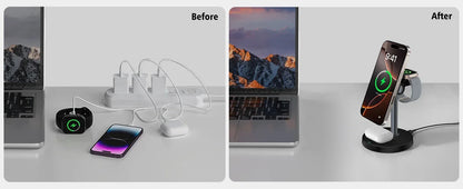 15W 3-in-1 Magnetic Wireless Charging Station For Magsafe iPhone 16 15 14 13 12 iWatch 10-2 SE AirPods Pro 4 Travel Fast Charger